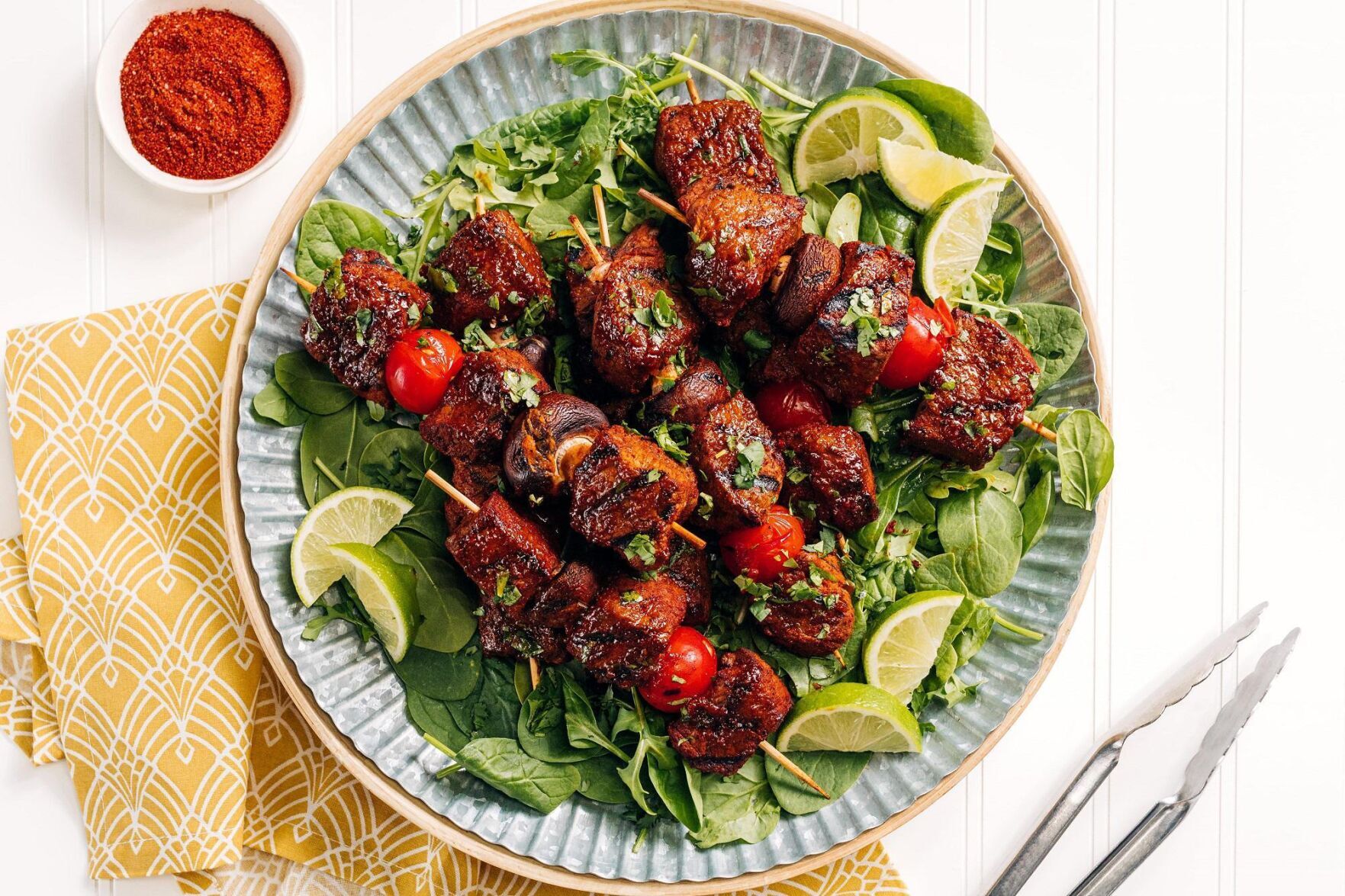 <p>Smoky Beef and Mushroom Kebabs.</p>