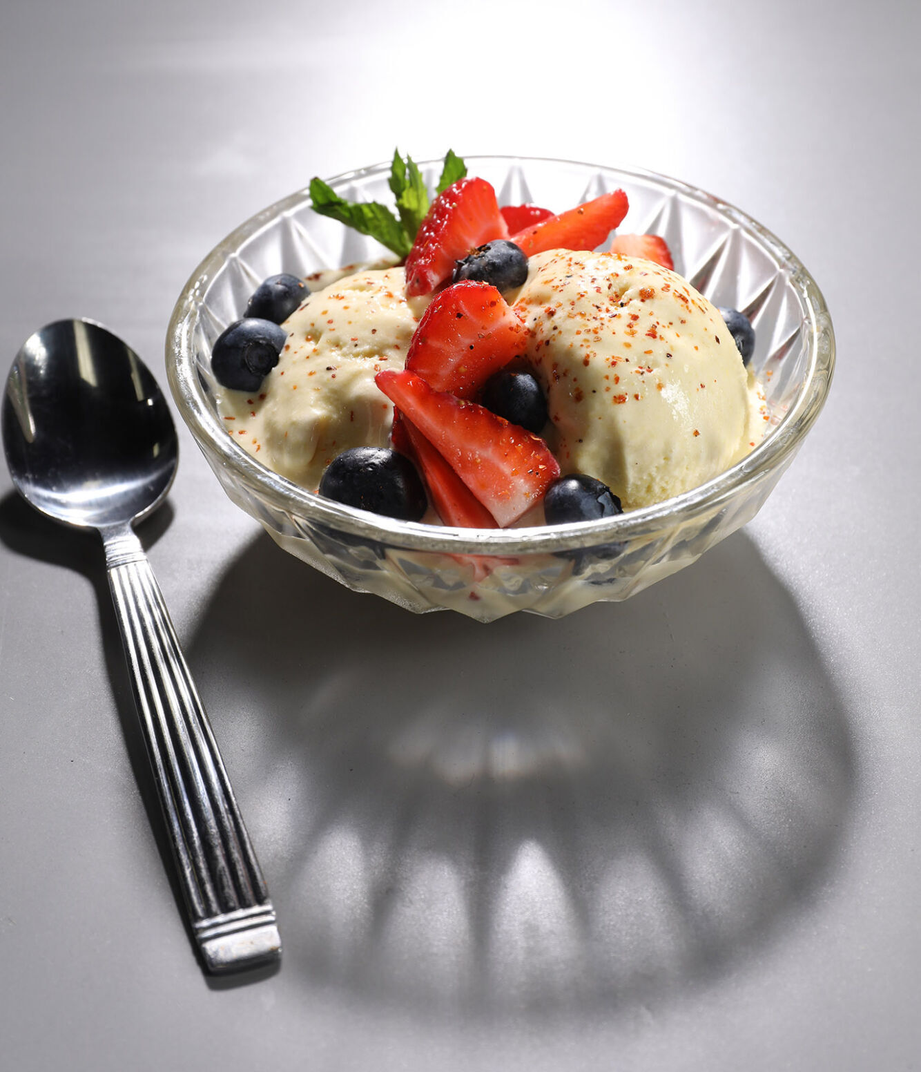 <p>Corn and maple ice cream, prepared and style by Shannon Kinsella, in the Tribune’s test kitchen, July 22, 2021. (Abel Uribe/Shannon Kinsella/The Daily Meal/TNS)</p>